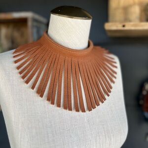 The Halo Neckpiece Tan Leather Necklace Fringe Western Festival Attire